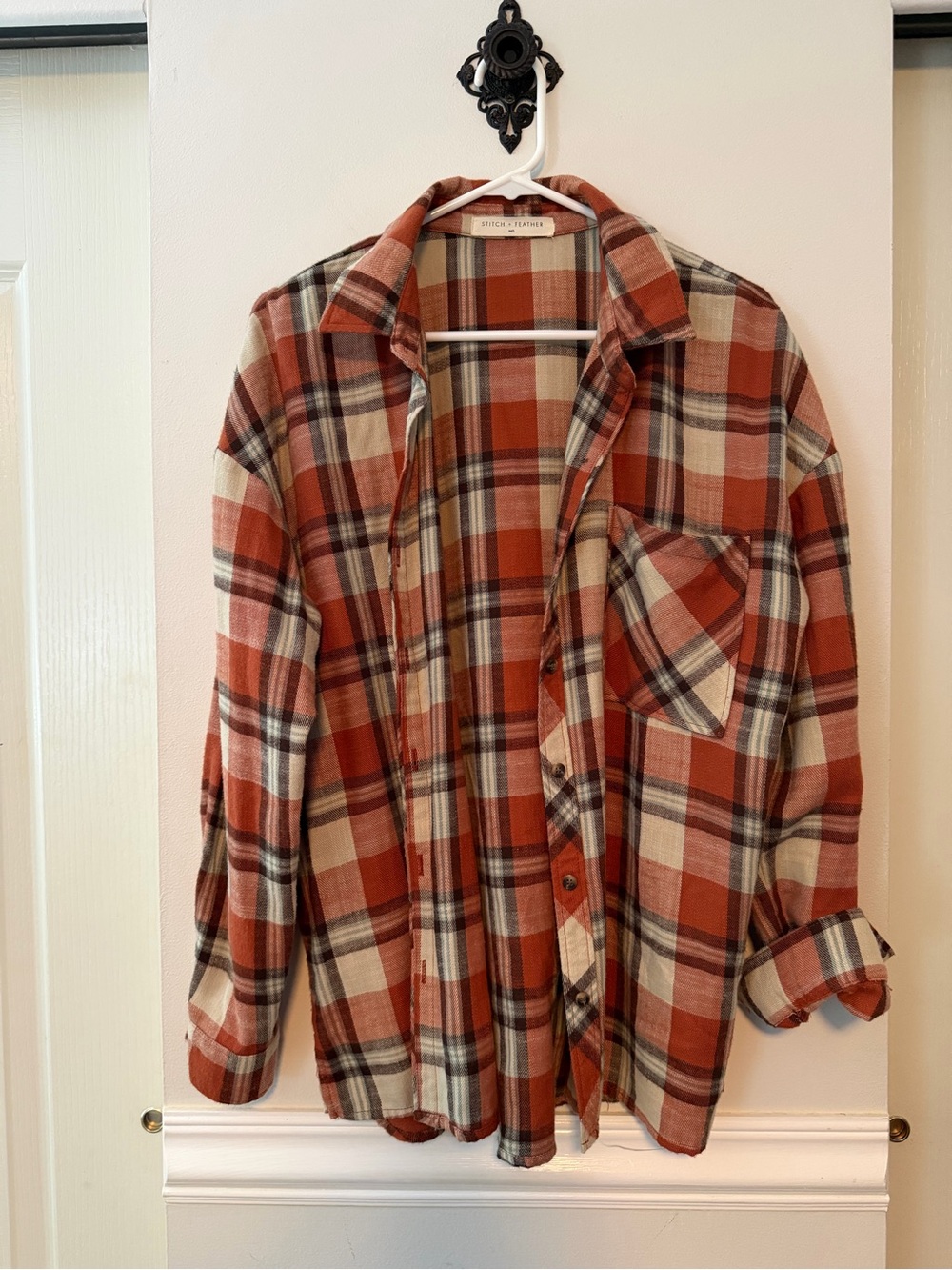 Rust Plaid Button-Down Shirt with Chest Pocket